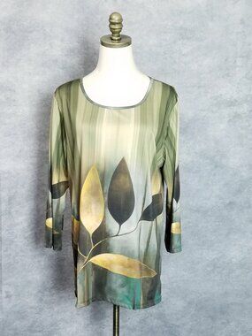 Serengeti Misty Leaves Tunic Top Size L Artsy Watercolor Botanical Art to Wear